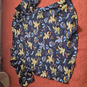 LOFT Floral Print Top - Navy, Yellow, Blue